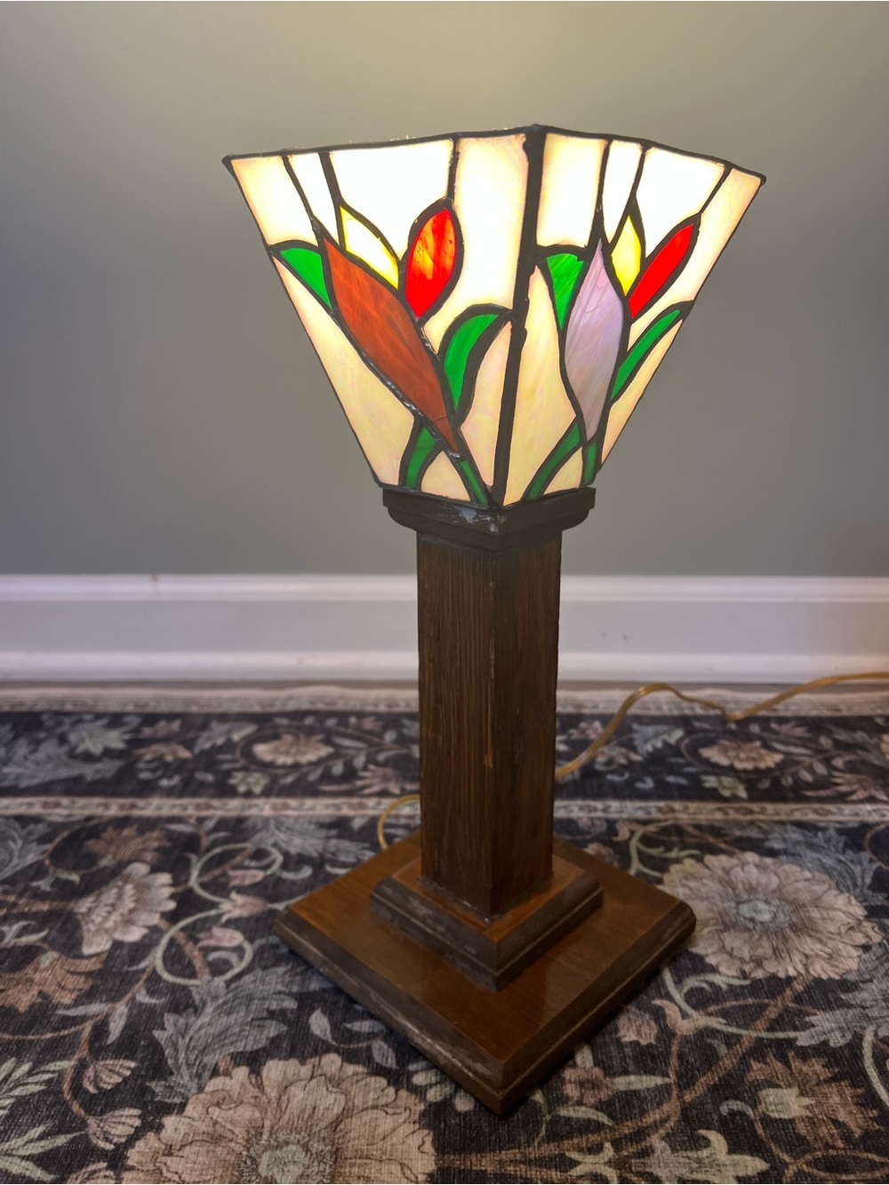 Custom / Homemade Stained Glass Accent Lamp in Multicolor with wood base